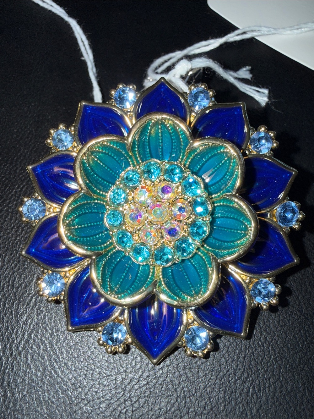 Blue & Teal Floral Crystal Brooch - Designer Style